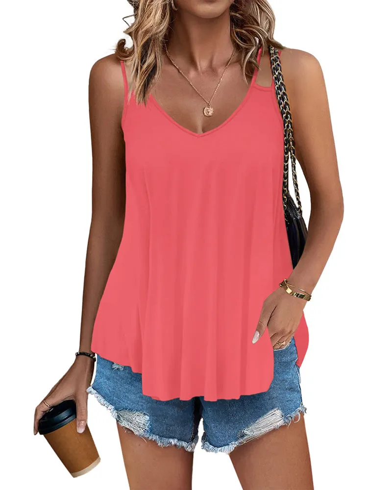 Women Flowy Tank Tops Casual Summer Tops Sexy Tank Tops Spaghetti Strap V Neck Sleeveless Tunic Camisoles - Zeagoo (Us Only)
