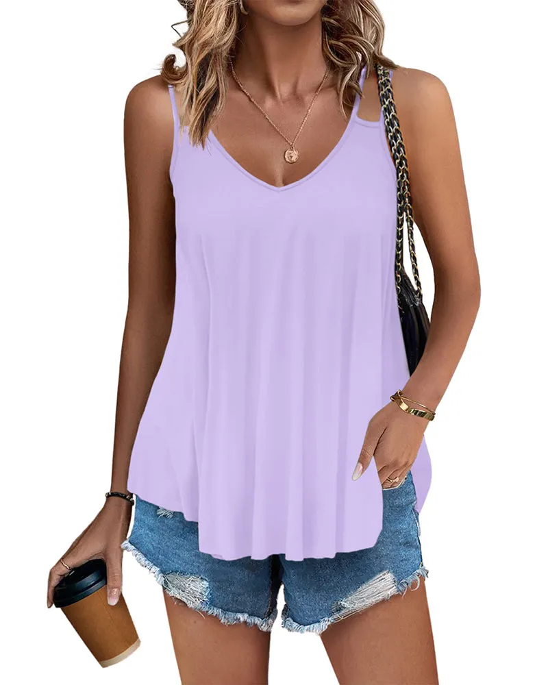 Women Flowy Tank Tops Casual Summer Tops Sexy Tank Tops Spaghetti Strap V Neck Sleeveless Tunic Camisoles - Zeagoo (Us Only)