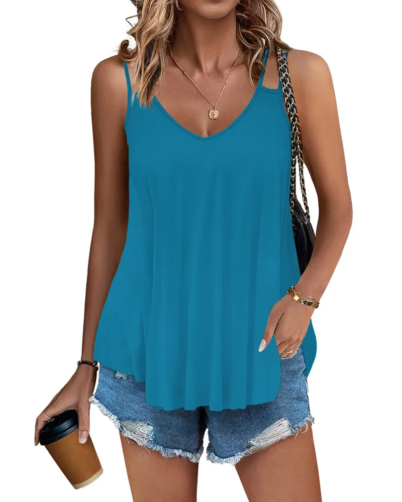 Women Flowy Tank Tops Casual Summer Tops Sexy Tank Tops Spaghetti Strap V Neck Sleeveless Tunic Camisoles - Zeagoo (Us Only)