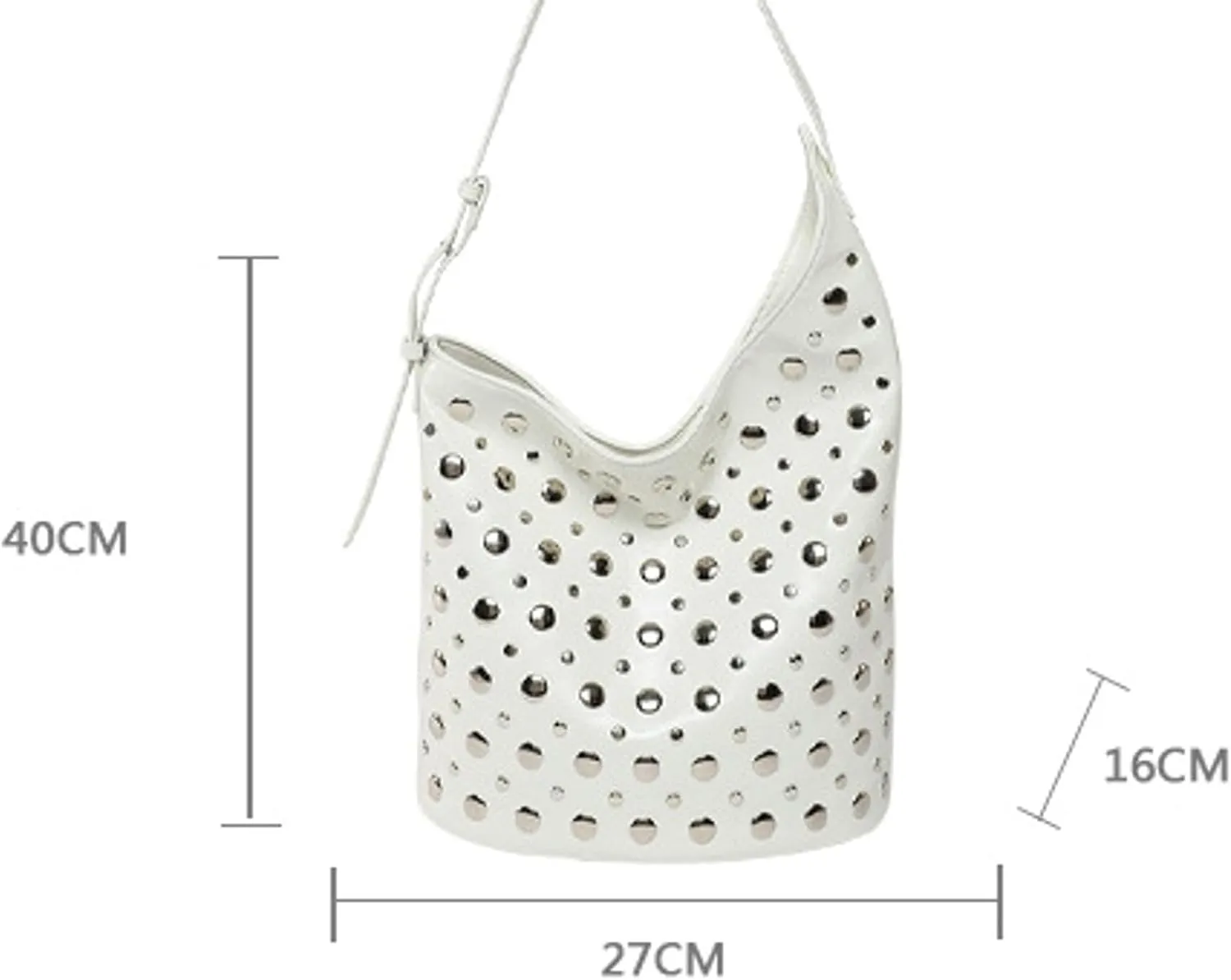 Women Punk Studded Bucket Tote Bag Shoulder Crossbody Underarm Purse Edgy Gothic Handbag Metal Accents Multiple Colors