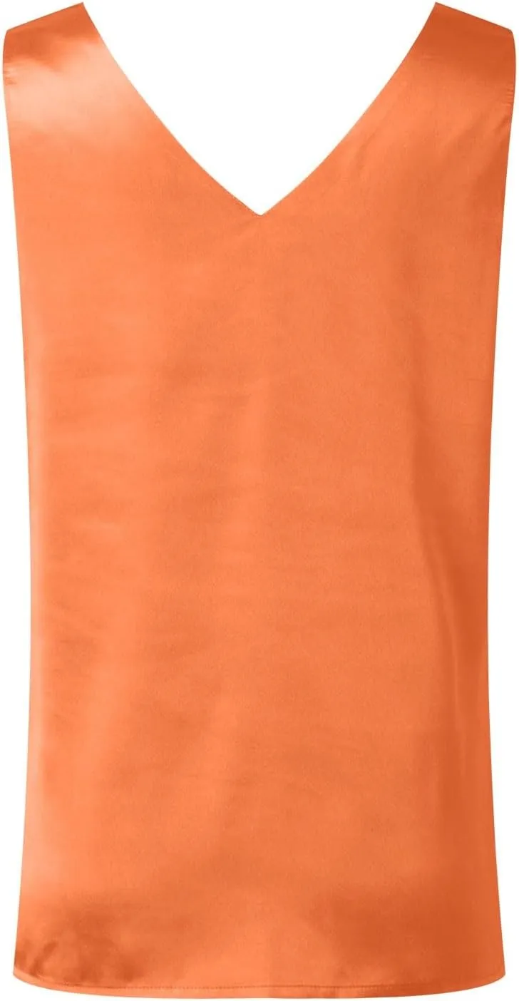 Women Silk Satin Tank Tops Sleeveless Tops Summer Basic Tank Shirt Dressy V-Neck Solid Camisole Blouses Casual Loose