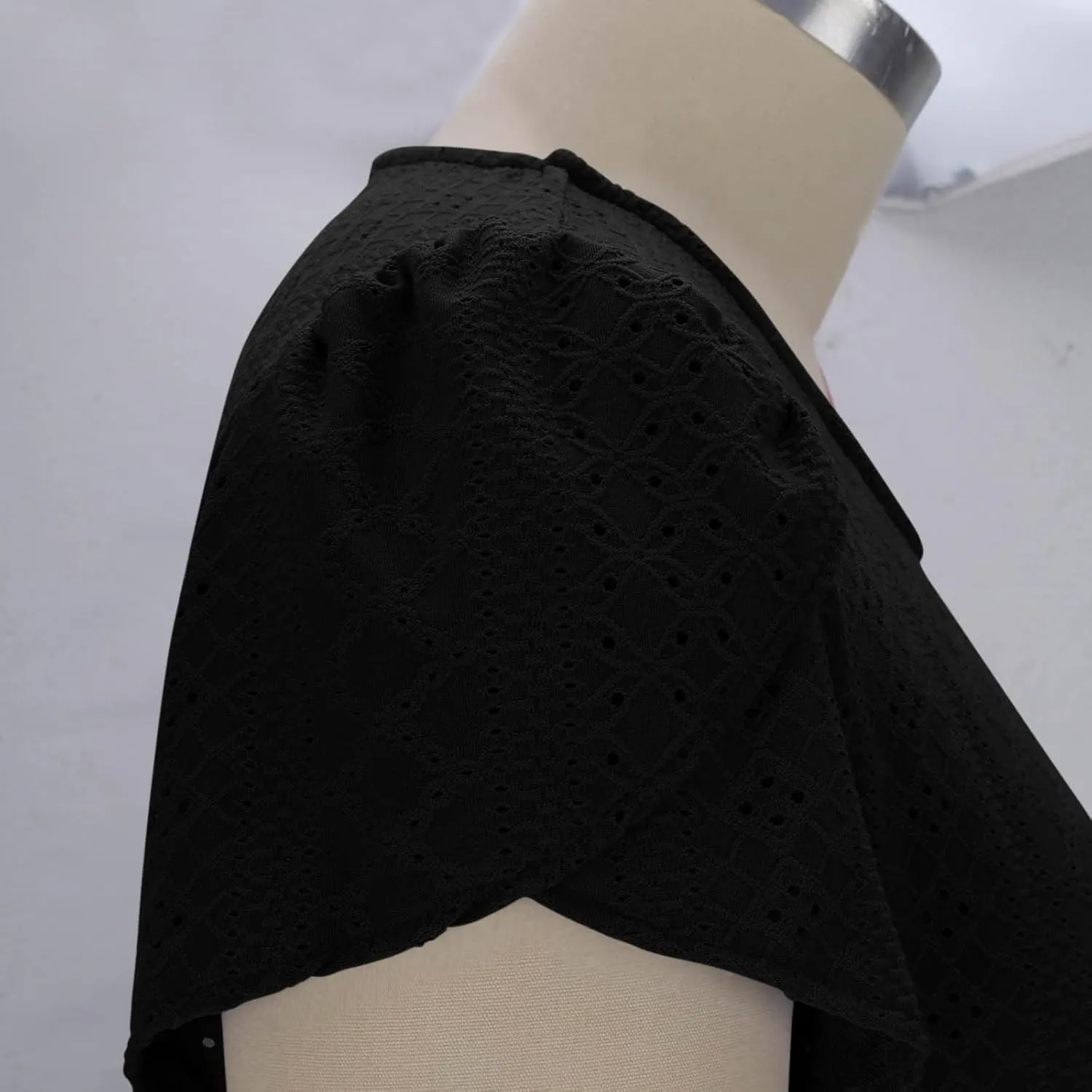Women Summer Eyelet Dress Casual Petal Short Sleeve Crew Neck Maxi Dresses Loose Tunic Sun Dress with Pockets