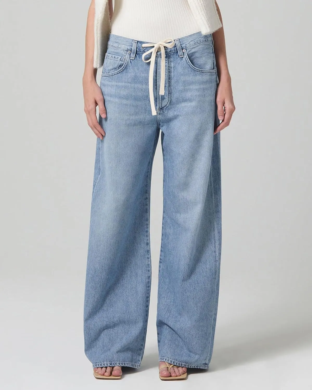Women Wide Leg Jeans High Rise Drawstring Denim Pants Loose Boyfriend Baggy Trouser Jeans
