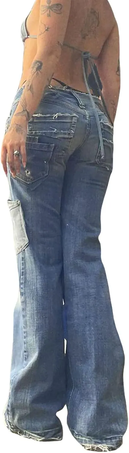 Women Y2K Baggy Jeans Star Print High Waist Wide Leg Denim Pants Vintage 90s Straight Leg Distressed Grunge Trousers