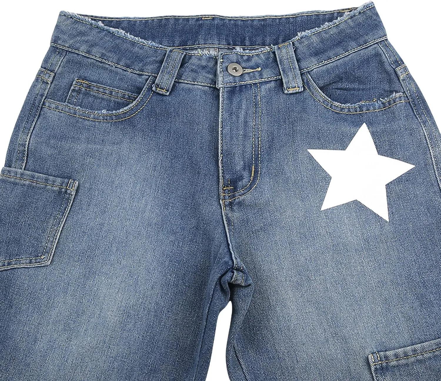 Women Y2K Baggy Jeans Star Print High Waist Wide Leg Denim Pants Vintage 90s Straight Leg Distressed Grunge Trousers