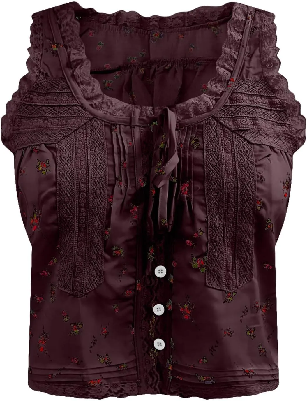Women Y2K Cute Lace Trim Floral Tank Top Sleeveless Button Down Crop Shirt Camisole Summer Scoop Neck Tie Going Out Tops