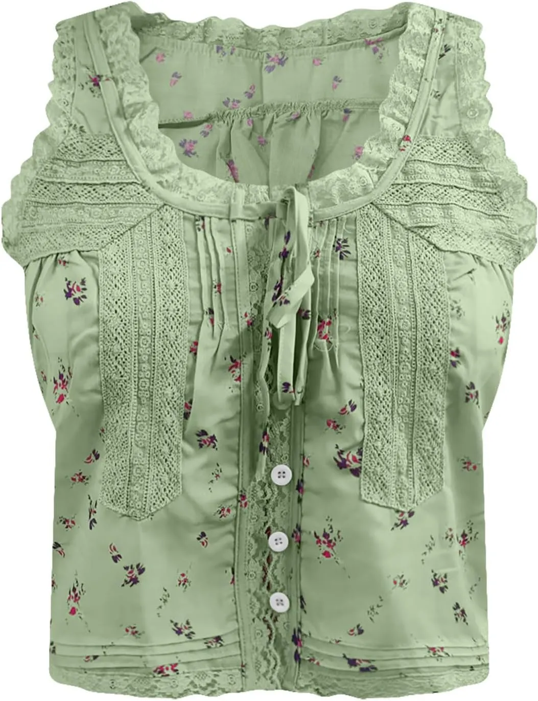 Women Y2K Cute Lace Trim Floral Tank Top Sleeveless Button Down Crop Shirt Camisole Summer Scoop Neck Tie Going Out Tops