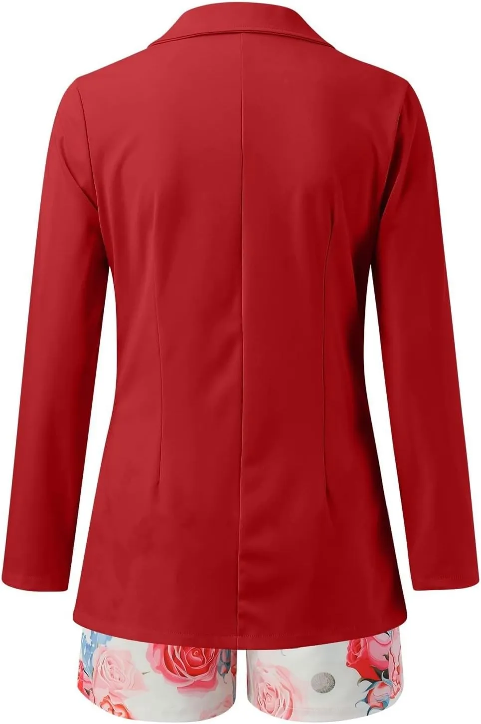 Women's 2 Piece Outfit Long Sleeve Open Front Blazer Jacket with Floral Print Belted Shorts Set Casual Office Suit Set