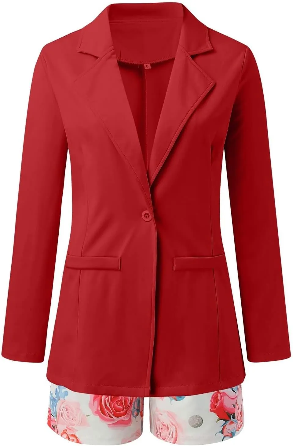 Women's 2 Piece Outfit Long Sleeve Open Front Blazer Jacket with Floral Print Belted Shorts Set Casual Office Suit Set