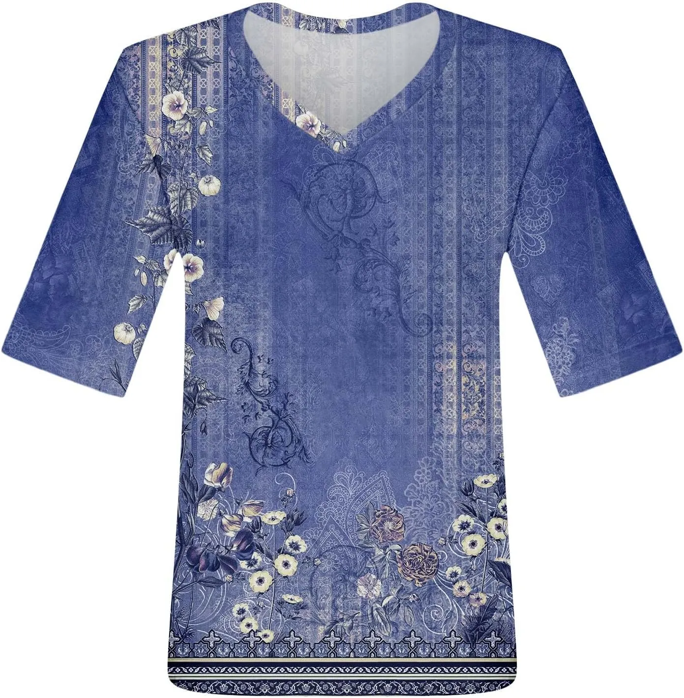 Womens 2024 Summer Half Sleeve Tops Casual V Neck Summer Shirts Loose Fit Elbow Length Sleeve Blouses