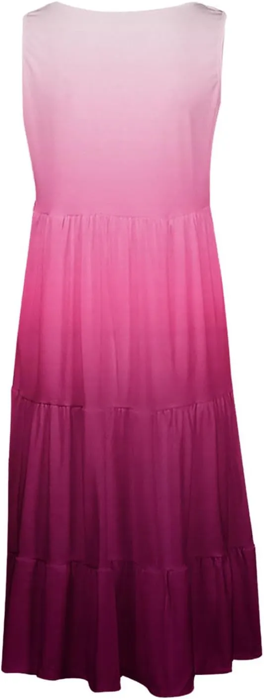 Womens 2025 Summer Casual Boho Dresses Sleeveless Color Block Ruffle Tiered Sundresses Cute Crew Neck Mini Dress