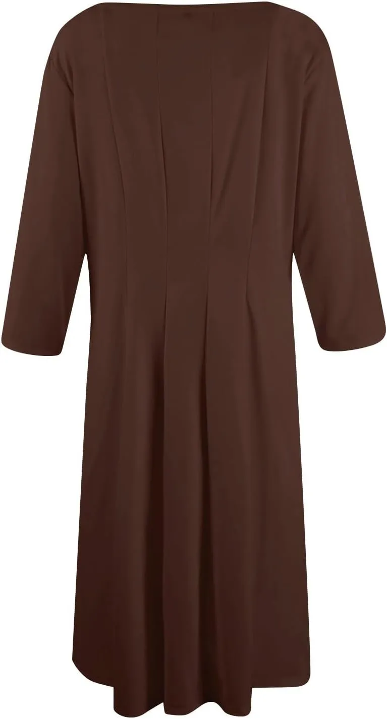 Womens 2025 Trendy Dresses Crew Neck 3/4 Sleeve A Line Loose Casual Midi Dress with Pockets