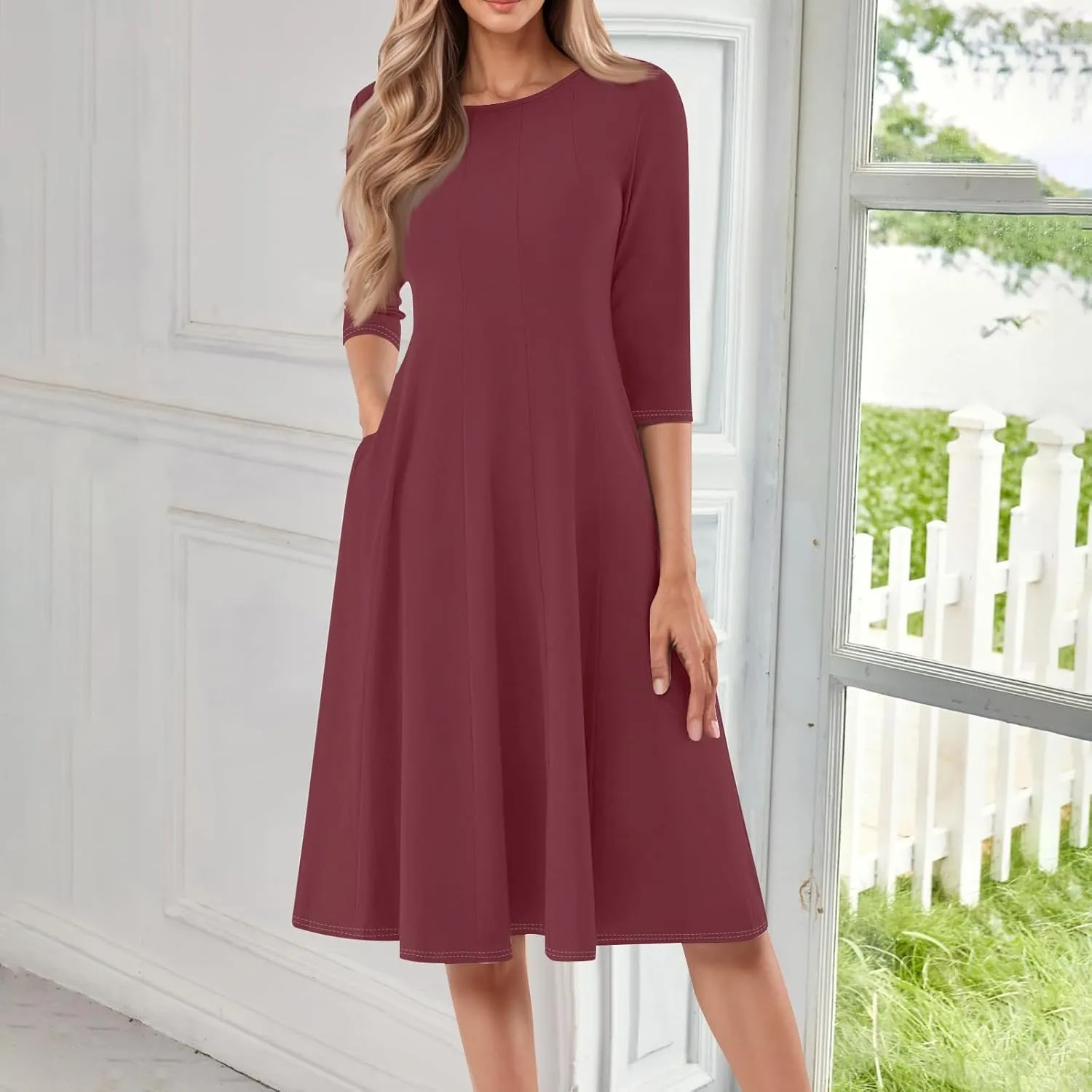 Women's A-Line Soft Dresses Midi Lightweight Breathable Sleevelesss Style Vacation Pockets Party Weddings Dress