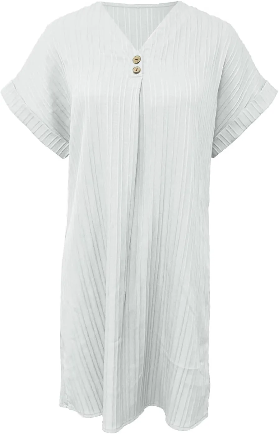 Womens Button Down Shirt Dresses Summer Cotton Linen Dress V-Neck Mini Dress Casual Short Sleeve Loose Tunic Dresses