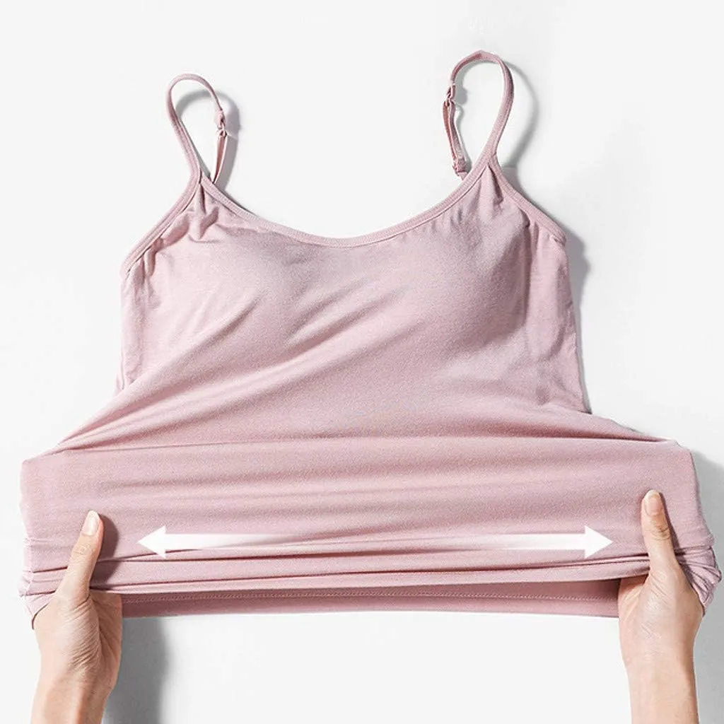 Women's Camisole Tops with Built in Bra Adjustable Spaghetti Straps Cami Tanks Summer Workout Top Undershirts for Yoga