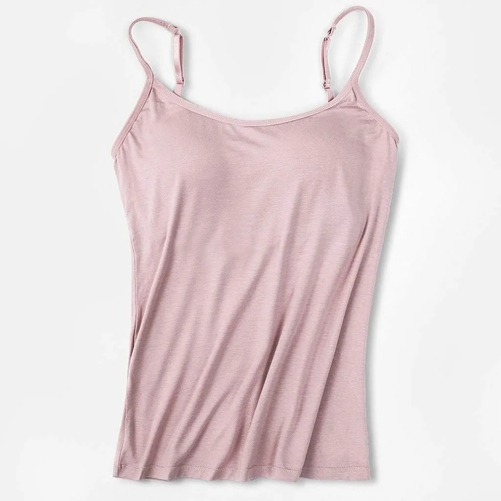 Women's Camisole Tops with Built in Bra Adjustable Spaghetti Straps Cami Tanks Summer Workout Top Undershirts for Yoga