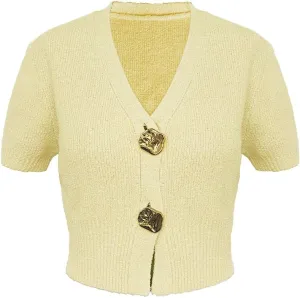 Women's Cardigan Sweaters Short Sleeve V Neck Gold Button Down Cropped Knit Casual Summer Tops