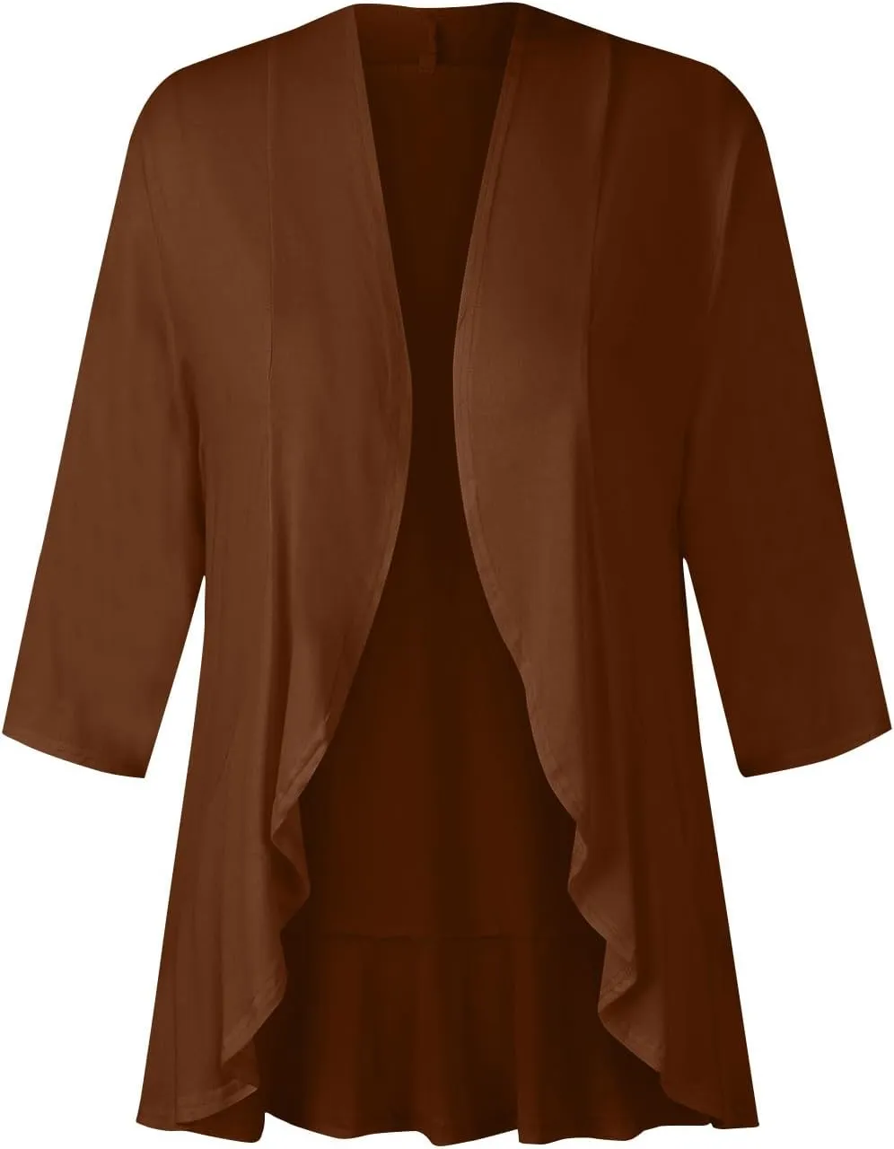 Women's Casual Lightweight Open Front Cardigans Soft Draped Ruffles 3/4 Sleeve Cardigan