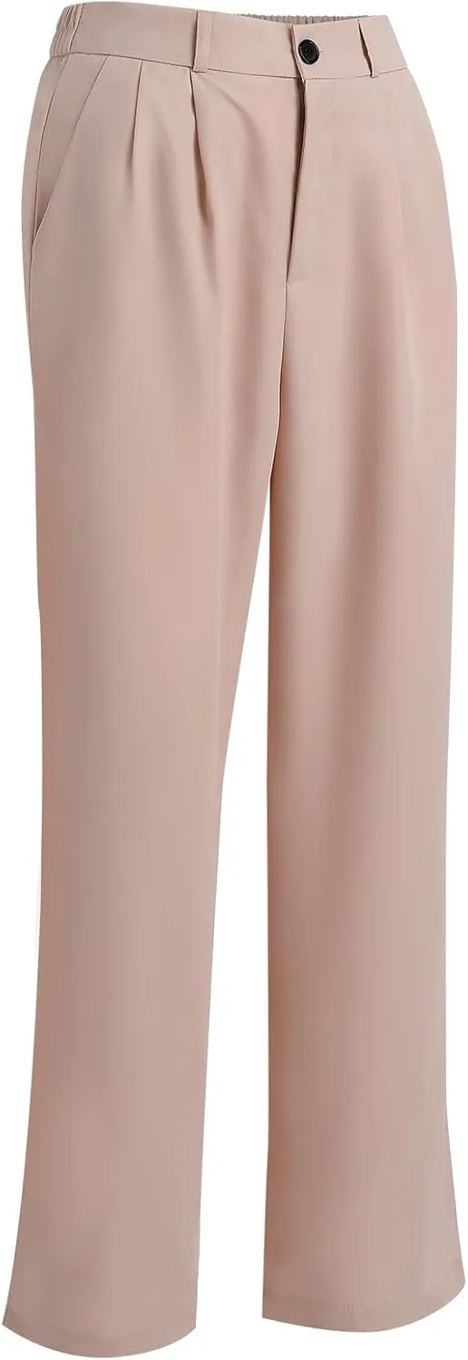 Women's Casual Pants High Waist Wide Leg Pants with Pockets Office Business Trousers