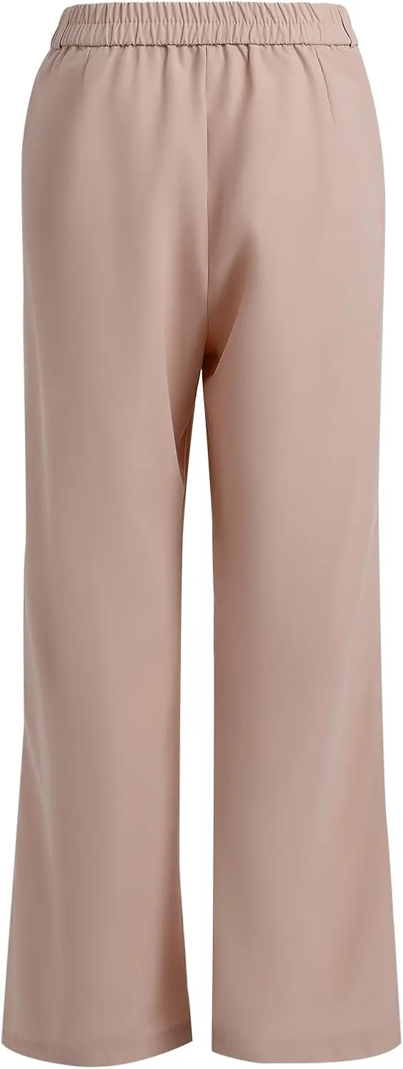 Women's Casual Pants High Waist Wide Leg Pants with Pockets Office Business Trousers