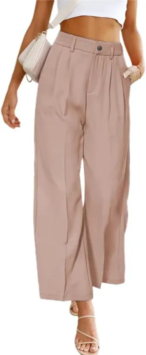 Women's Casual Pants High Waist Wide Leg Pants with Pockets Office Business Trousers