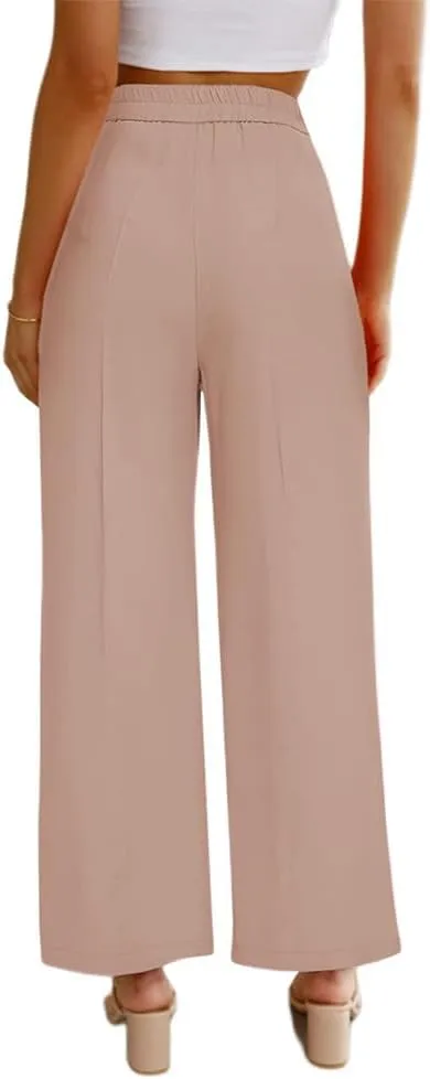 Women's Casual Pants High Waist Wide Leg Pants with Pockets Office Business Trousers