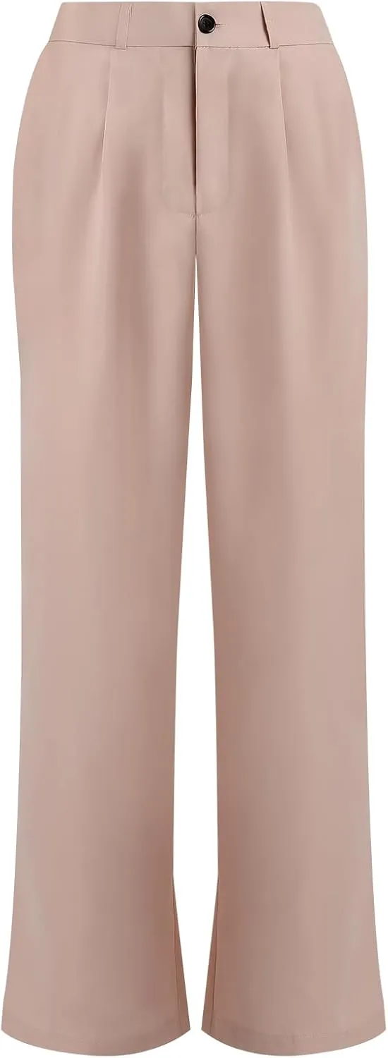 Women's Casual Pants High Waist Wide Leg Pants with Pockets Office Business Trousers