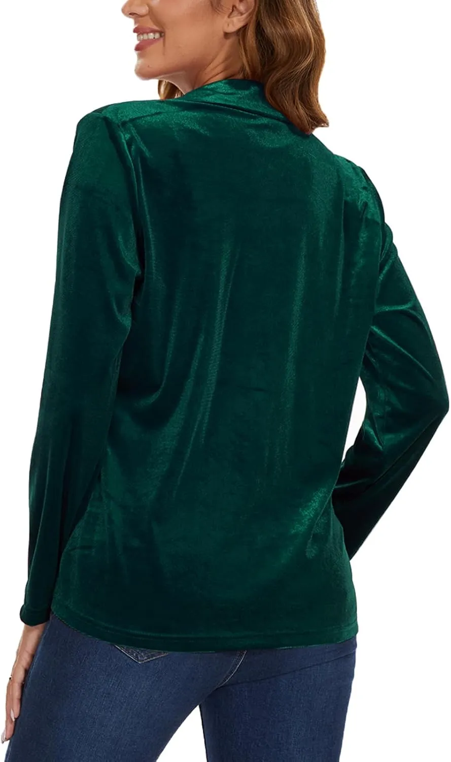Women's Casual Velvet Blazer Work Office Long Sleeve Lapel Button Tailored Jacket Coat Blazer with Pockets