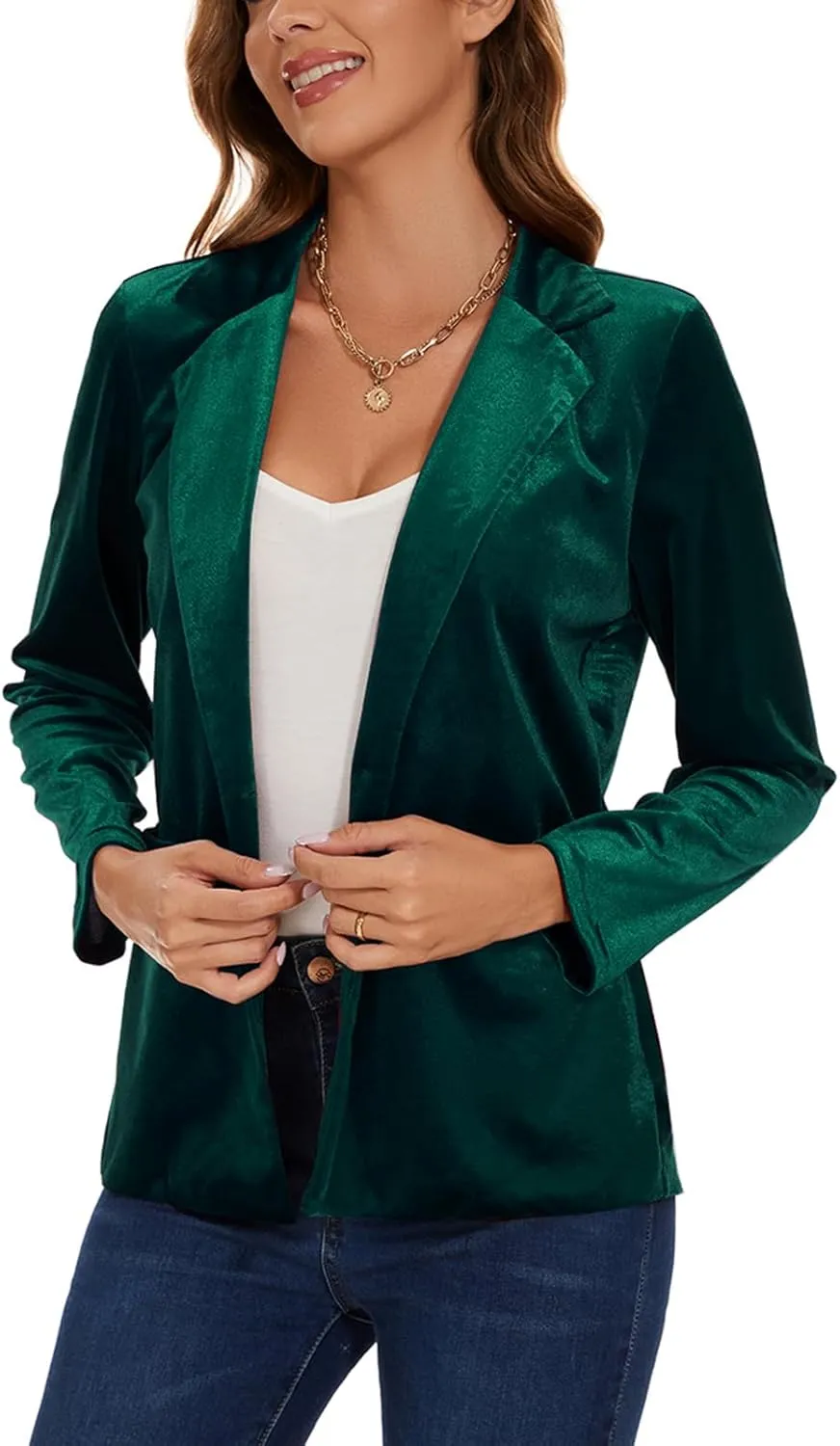 Women's Casual Velvet Blazer Work Office Long Sleeve Lapel Button Tailored Jacket Coat Blazer with Pockets