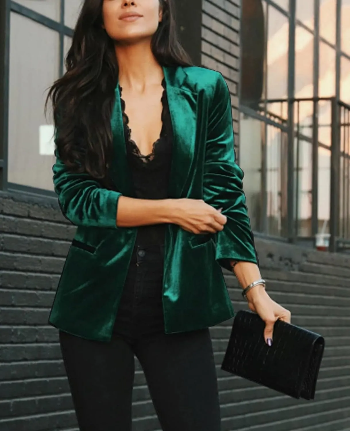 Women's Casual Velvet Blazer Work Office Long Sleeve Lapel Button Tailored Jacket Coat Blazer with Pockets