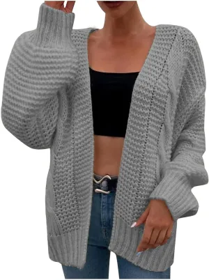 Womens Chunky Cardigan Sweater Oversized Lightweight Open Front Cardigan Casual Baggy Cable Knit Sweaters Fall Coats