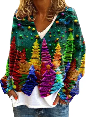 Women's Colorful Rainbow Striped Button Down Cardigan Sweater Oversized Christmas Vintage Knit Jackets