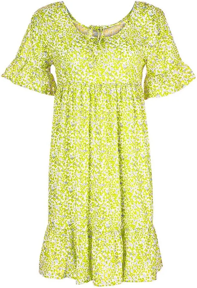 Womens Dresses Formal Occasion Women's Ladies Sexy Loose Print Hlaf Sleeve Ruffles Mini Dress Summer Dress