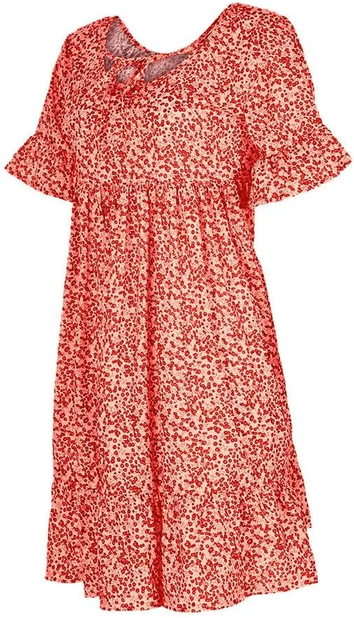 Womens Dresses Formal Occasion Women's Ladies Sexy Loose Print Hlaf Sleeve Ruffles Mini Dress Summer Dress