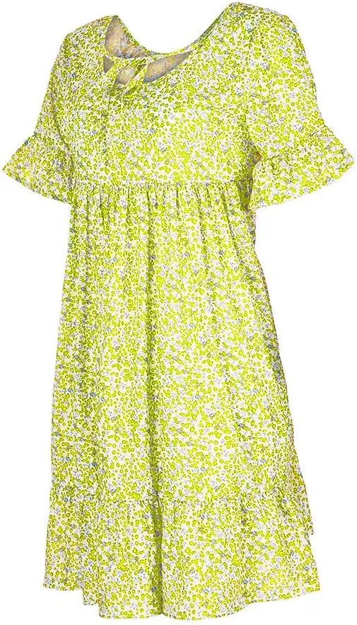 Womens Dresses Formal Occasion Women's Ladies Sexy Loose Print Hlaf Sleeve Ruffles Mini Dress Summer Dress