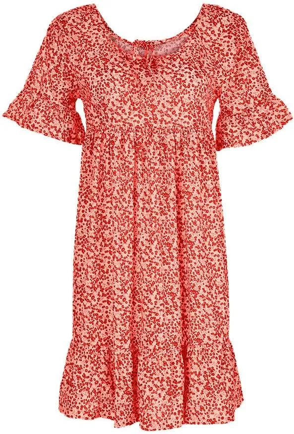 Womens Dresses Formal Occasion Women's Ladies Sexy Loose Print Hlaf Sleeve Ruffles Mini Dress Summer Dress