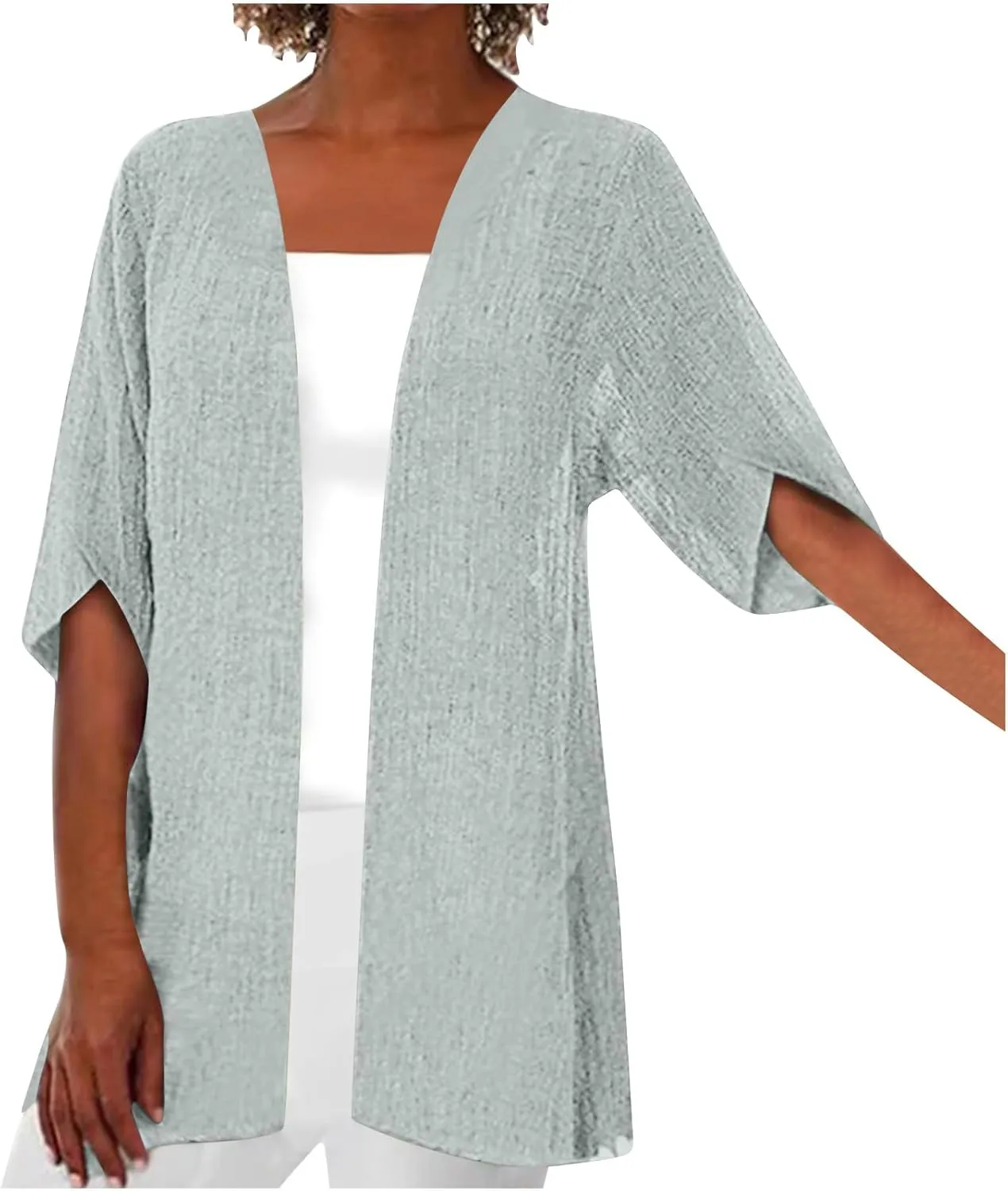 Womens Elbow Sleeve Cotton Flowy Cardigan Cover Ups Open Front UV Sun Protection Shrugs Rash Guard Shirts Plus Size
