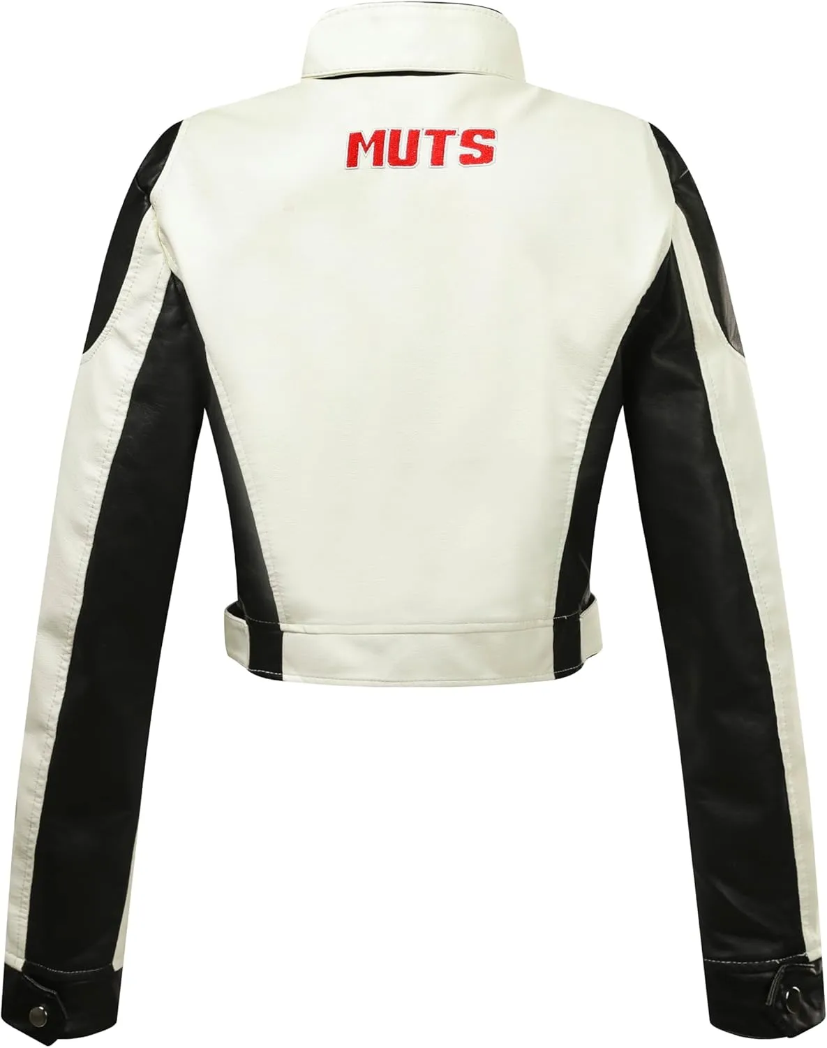 Women's Embroidered PU Leather Motorcycle Jacket, Stand-Up Collar, Cropped Style, Spring to Fall