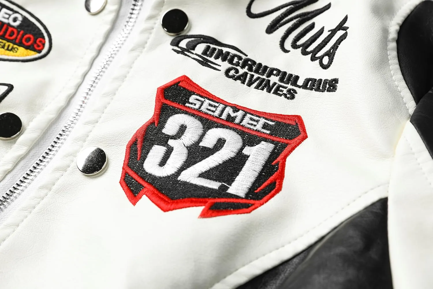 Women's Embroidered PU Leather Motorcycle Jacket, Stand-Up Collar, Cropped Style, Spring to Fall