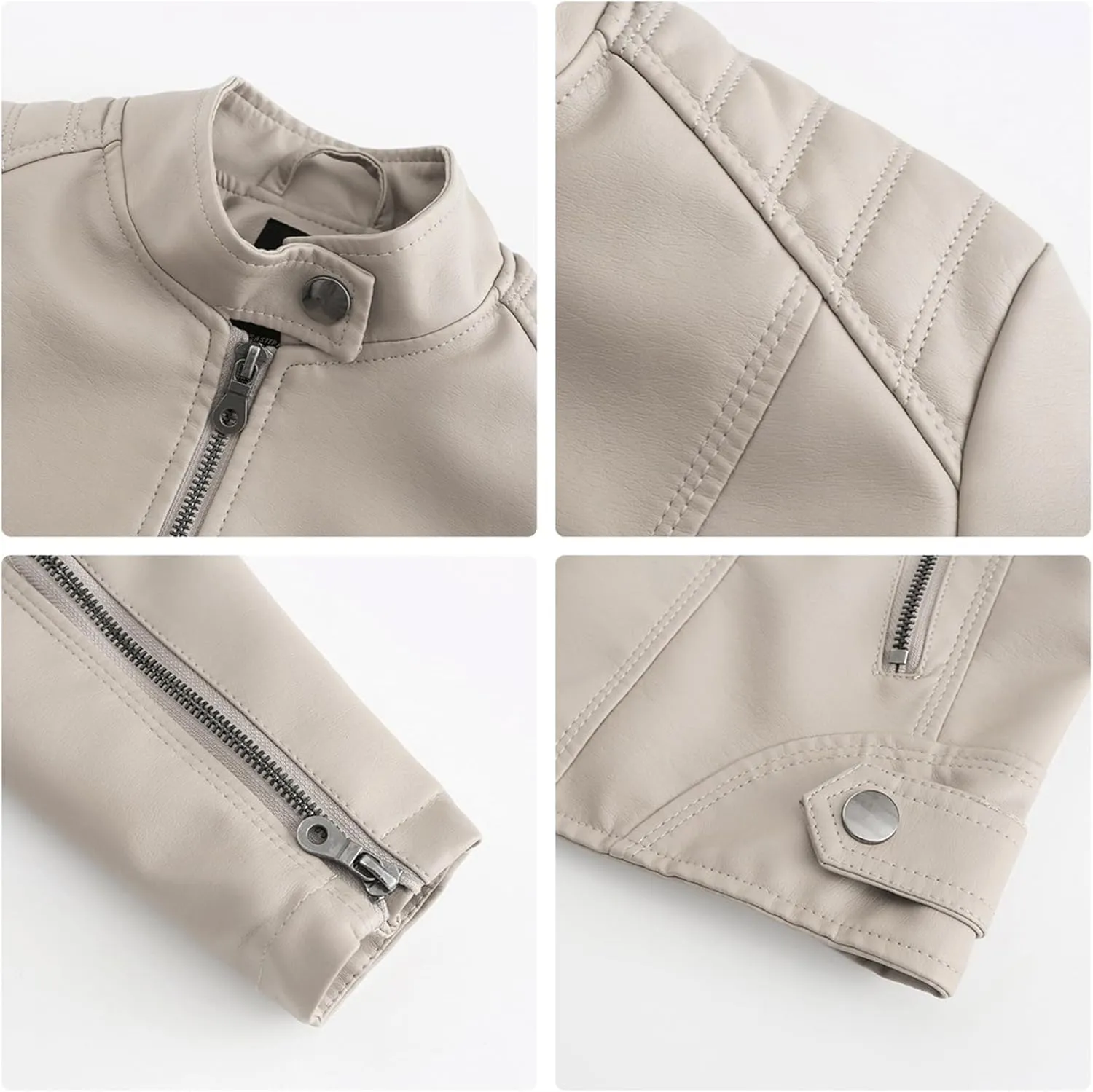 Womens Faux Leather Buttoned Jackets Long Sleeve Moto Coat Slim Fit Outwear with Zipper Pockets