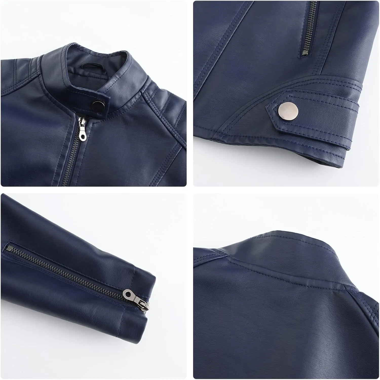 Womens Faux Leather Buttoned Jackets Long Sleeve Moto Coat Slim Fit Outwear with Zipper Pockets