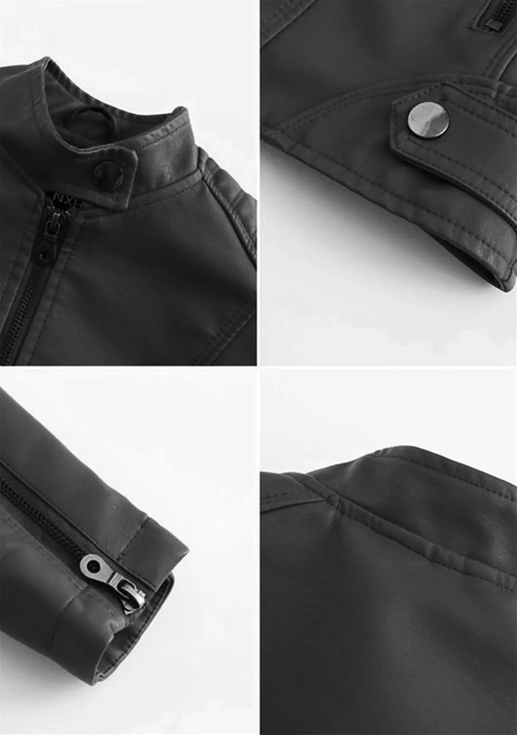 Womens Faux Leather Buttoned Jackets Long Sleeve Moto Coat Slim Fit Outwear with Zipper Pockets