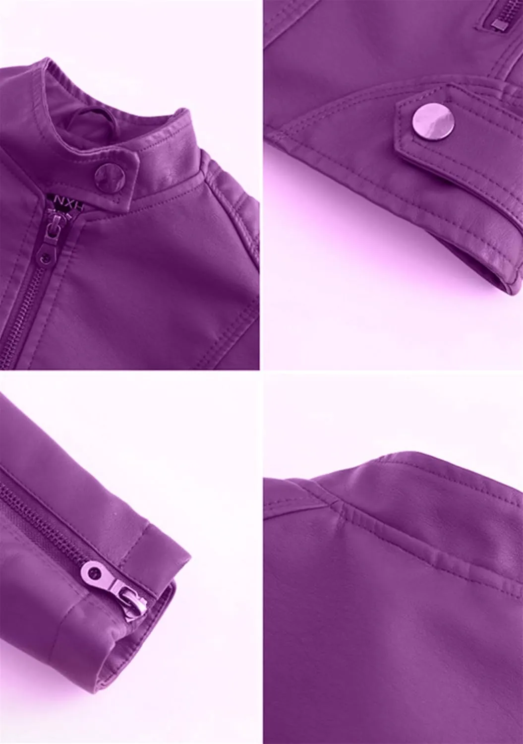 Womens Faux Leather Buttoned Jackets Long Sleeve Moto Coat Slim Fit Outwear with Zipper Pockets