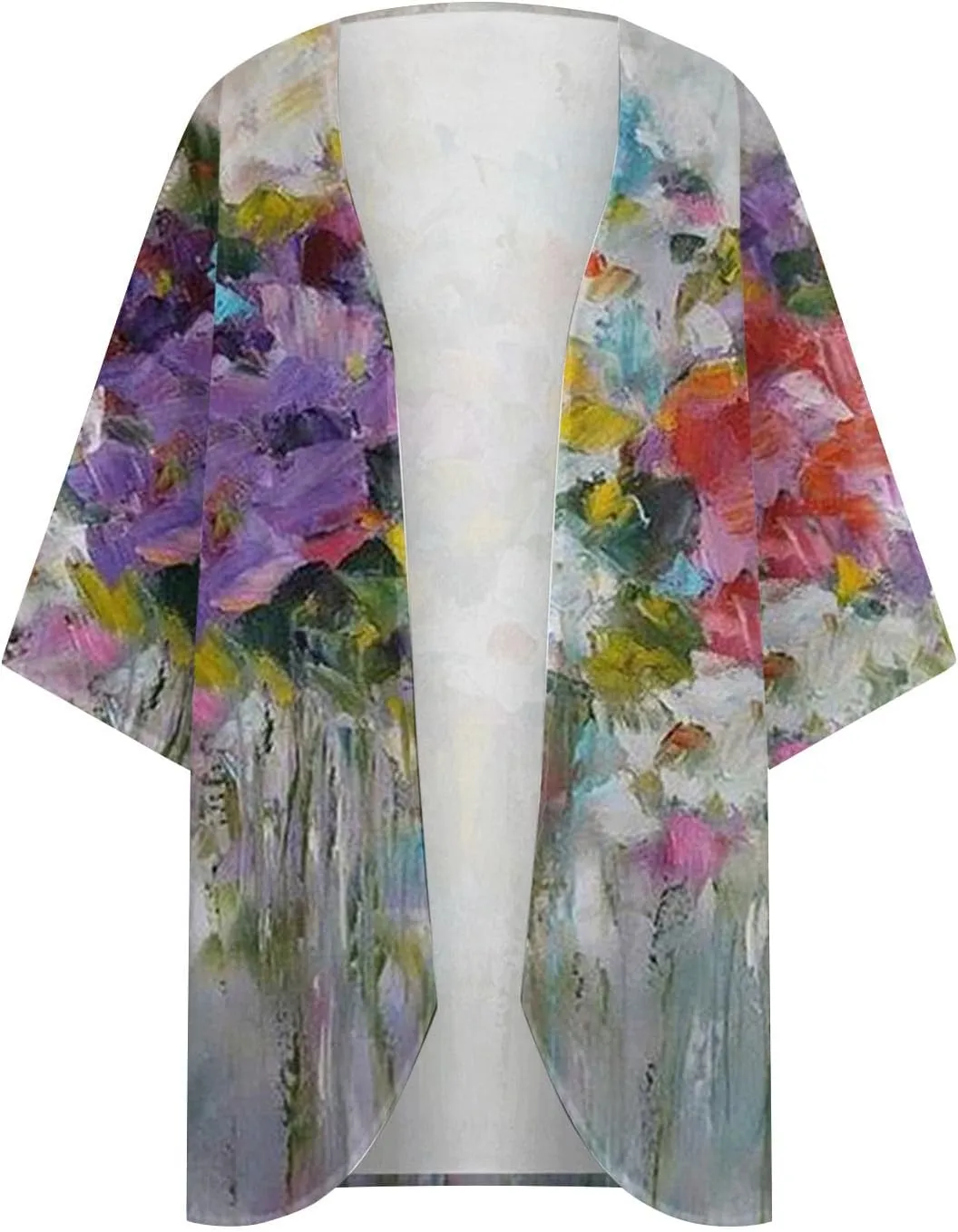 Women's Floral Print Puff Sleeve Kimono Cardigan Loose Cover Ups Casual Tops 2025 Trendy Lightweight Resort Wear