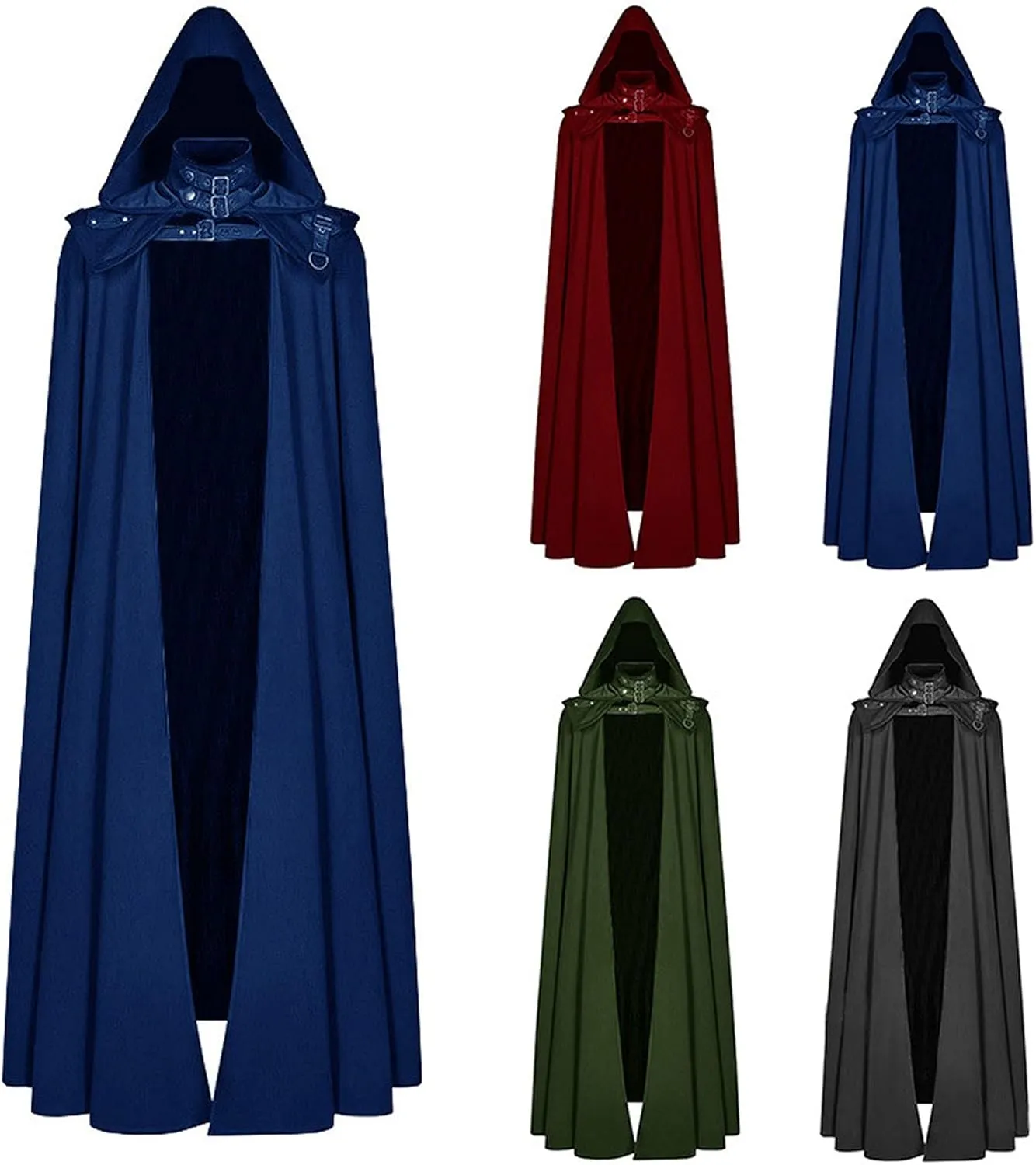 Womens Gothic Clothes Hooded Cardigans Cloak Halloween Dark Long Cape Solid Cloak Outwear Open Front Poncho Outwear