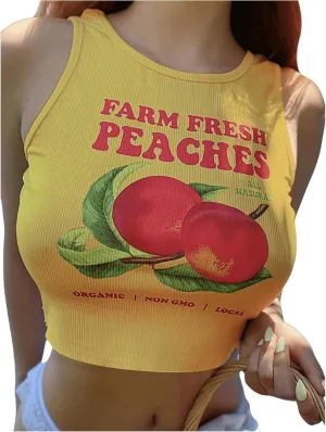 Women's Graphic Crop Tank Top Summer Round Neck Tank Top Shirts Casual Letter Print Sleeveless T Shirt