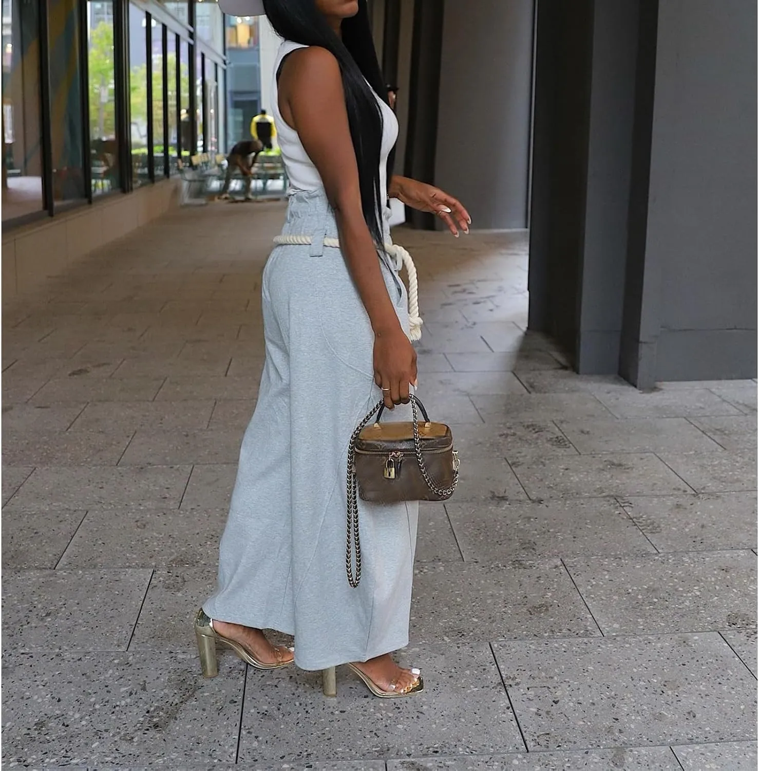 Women's High Waist Wide Leg Sweatpants with Rope Tie Belt Comfortable Barrel Jogger Pants
