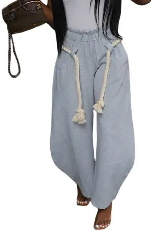 Women's High Waist Wide Leg Sweatpants with Rope Tie Belt Comfortable Barrel Jogger Pants