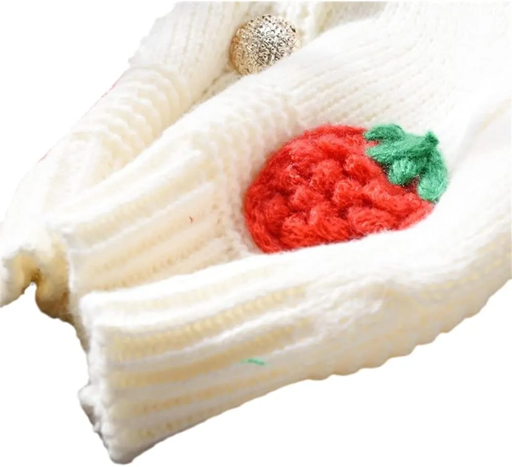 Womens Kawaii Strawberry Knit Cropped Sweater Cute Cardigan Aesthetic for Teen Girls Floral Y2k Korean School Uniform Jacket