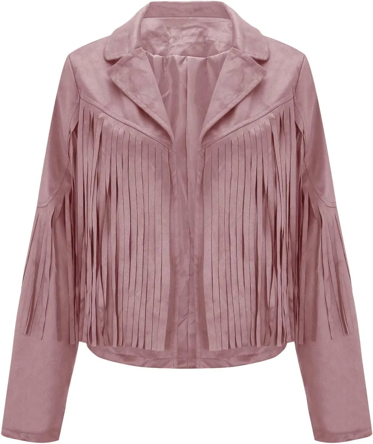 Women's Leather Jacket Faux Suede Fringe Jacket Long Sleeve Lapel Vintage Coats Open Front Tassel Cardigan